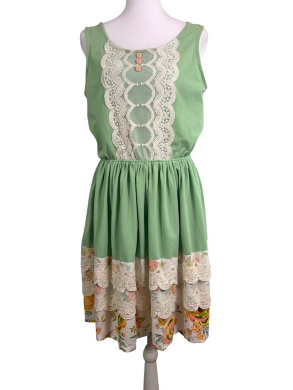 Matilda Jane Where the Grass Grows Mint Green Lace Floral Dress L - Picture 2 of 10